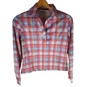 Vintage Smartique Womens Top Long Sleeves Plaid Stretchy Retro Country 1970s M